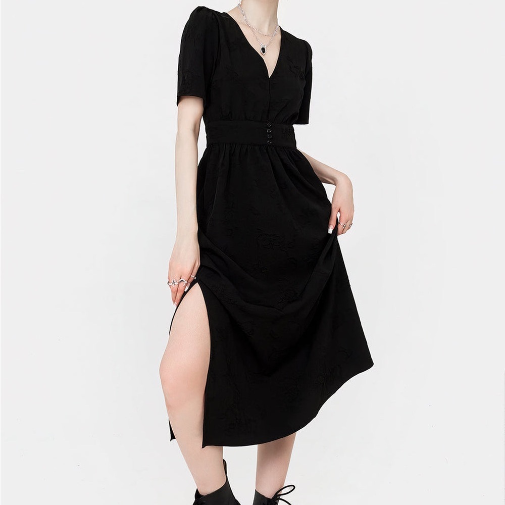 Disturbia Medea Jacquard Black Midi Dress